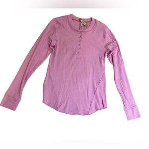RARE SKIMS Size XL Bubblegum Cotton Ribbed Henley Long Sleeve Button Up Shirt